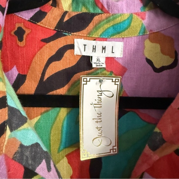 THML Colorful Floral 100% Cotton Linen  Shirt NWT - Picture 3 of 5